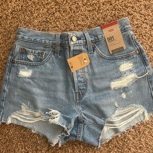 Levi's Distressed Light Blue Jean Shorts